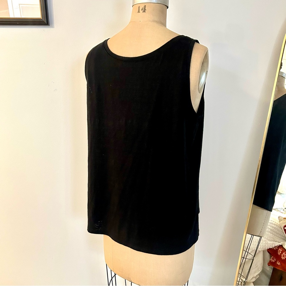 Eileen Fisher 100% Linen Jersey Black Scoop Neck Tank Sz Petite L - Picture 3 of 12
